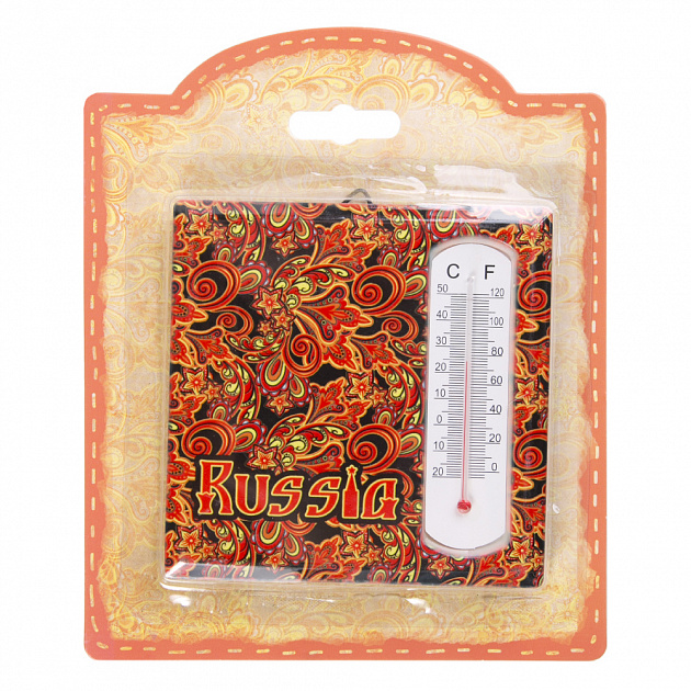 Термометр Красные узоры декоративный жидкостный, бытовой в корпусе из фаянса (доломитовая керамика) / 10x10см арт.77229 000000000001195744
