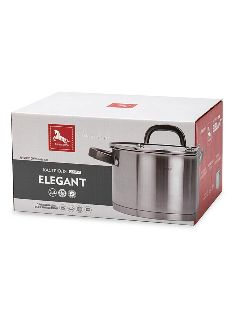 Кастрюля 3,3л PIONEER ELEGANT с крышкой нержавеющая сталь 000000000001224598