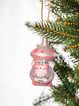 Декоративное украшение Гриб 12см БИРЮСИНКА розовый стекло 000000000001207663