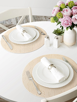 Салфетка сервировочная DE'NASTIA D36см кактусы 100%ЭВА молочный E000087 000000000001199302