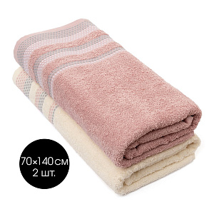 Набор махровых полотенец 2 шт 70x140см LUCKY розовый/молочный хлопок 100% 000000000001216093