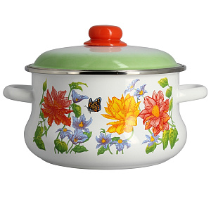 Кастрюля 4л СТАЛЬЭМАЛЬ Цветочная эмалированная сталь 000000000001101619