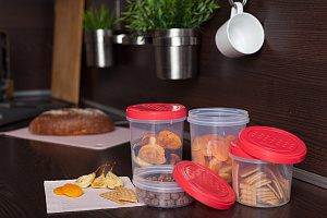 Банка для продуктов Plast Team PATTERN, с закручивающейся крышкой, коралловый, 2 шт. (0,35л), 115х115х85 (PT9861) 000000000001201526