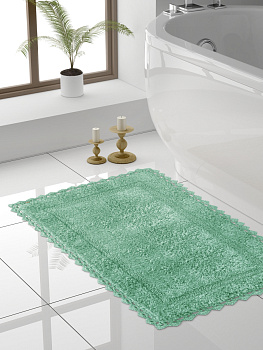 Коврик для ванной 60х100см DE'NASTIA кружево зеленый хлопок 100% 000000000001181262