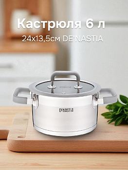Кастрюля 6л 24x13,5см DE'NASTIA с крышкой силикон серый нержавеющая сталь 000000000001214893