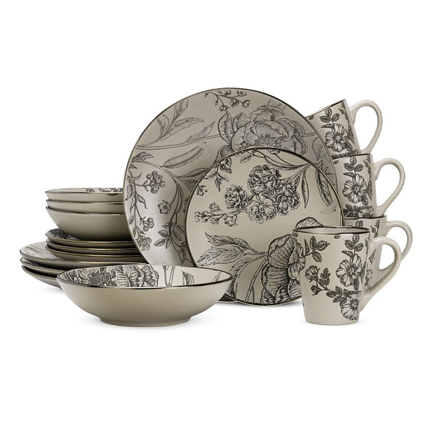 Набор столовой посуды 16 предметов (обеденная 27см-4шт/десертная 20см-4шт/суповая 19см-4шт/кружка 355мл-4шт) керамика BSCJ4622 000000000001224277