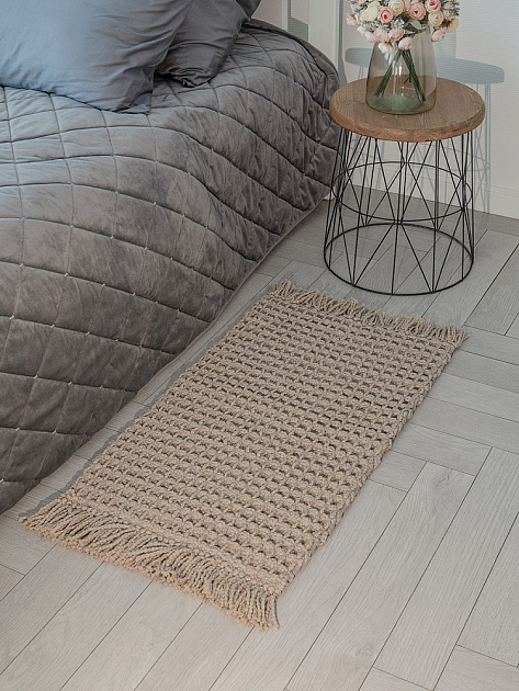 Коврик универсальный 50x80см DE'NASTIA Вафля с бахромой бежевый хлопок/полиэстер 000000000001230281