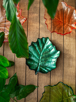 Блюдо сервировочное 13см EFE GLASS Лист металлик зеленый стекло 000000000001213528