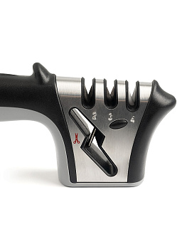 Точилка для ножей 22,5x4x9см DE'NASTIA трехэтапная заточка+заточка ножниц черный пластик 000000000001218767