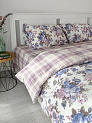 Комплект постельного белья2спDE'NASTIA (пододеяльник175х210см простыня215х240см наволочки50x70см-2шт) Dream Пионы/Клетка фиолетовый/белый жатый хлопок 000000000001227500
