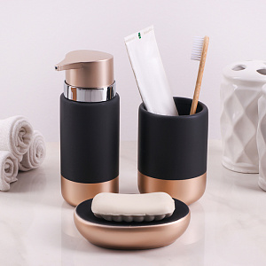 Набор для ванной 3 предмета Руж мыльница дозатор для мыла стакан черный керамика 000000000001211468