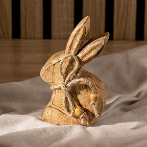 Декоративная фигурка 15x9x3,5см DE'NASTIA Зайка с бантом бежевый дерево манго 000000000001225938