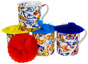 Кружка заварочная 300мл BALSFORD Бабочки силиконовая крышка подарочная упаковка фарфор 000000000001197857