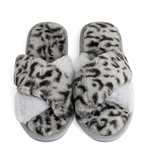 Туфли домашние-тапки р.36-37 LUCKY Леопард накрест серый искусственный мех полиэстер 000000000001214541