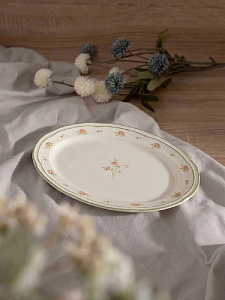 Блюдо овальное 30x22см DE'NASTIA Provence цветочный принт зеленая кайма фарфор 000000000001231316