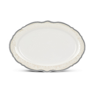 Блюдо овальное 30см Stephanie с перламутром серебро фарфор 000000000001219800