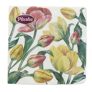 Салфетки бумажные 3слоя 18листов PLUSHE Тюльпаны 000000000001206621