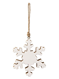Декоративное украшение D12 DE'NASTIA Снежинка подвесная белый эмаль/дерево манго 000000000001229669