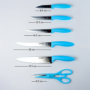Набор ножей Vitesse 7пр нжс VS-8130 с подставкой из пластика(Нож поварской 8”,Нож для мяса 5.5”,Нож раздел. 8”,Нож универс. 5”,Нож д 000000000001189617