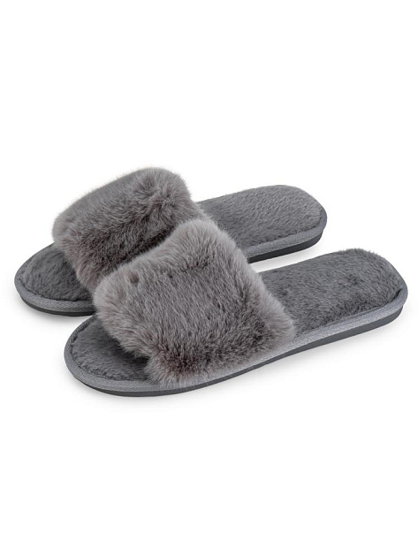 Тапочки домашние 38-39 женские меховые открытые серый полиэстер/ПВХ 000000000001228873