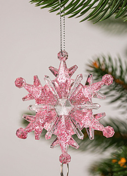 Украшение декоративное Нить из 3х снежинок 18,5х6,5см розовый пластик 000000000001208280