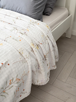 Плед 200x220см DE'NASTIA Цветы белый полиэстер 000000000001229898