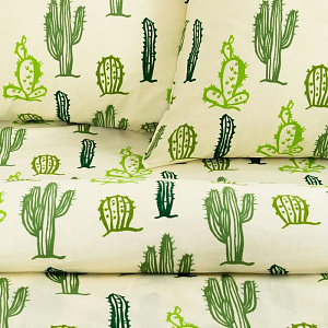 Комплект постельного белья Этель евро "Кактусы" 200х217см, 220х240см, 70х70см-2шт, 100% хлопок, поплин, пл.125г/м2 5006884 000000000001200260