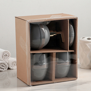 Набор для ванной 4 предмета Бесконечность мыльница дозатор для мыла 2стакана серый керамика 000000000001211487