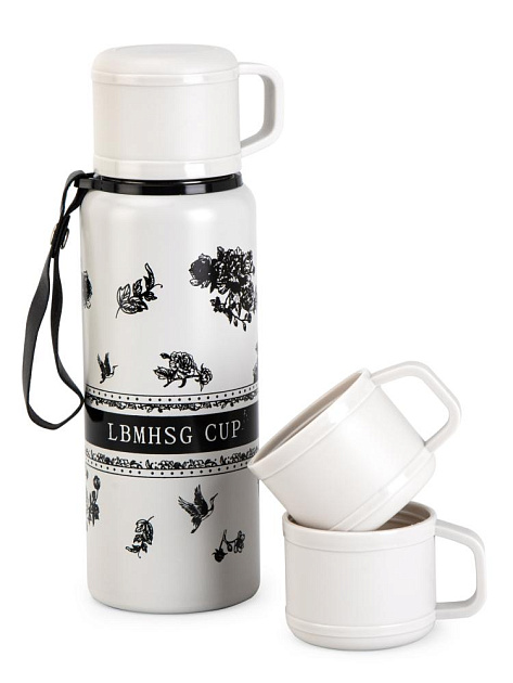 Термос 600мл ST с клапаном с 2мя кружками белый нержавеющая сталь 000000000001229291