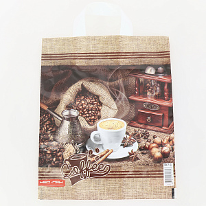 Пакет 28х34см Кофе 60мкм ручка петля полиэтилен 000000000001212943