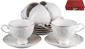 Набор чайный 12 предметов (чашка 220мл-6шт/блюдце-6шт) BALSFORD ГРАЦИЯ рельеф подарочная упаковка фарфор 000000000001209924