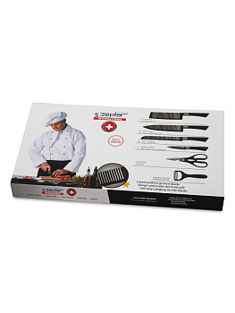 Набор ножей 6предметов(нож-измельчитель18,4см, шеф-нож17,5см, нож для мяса18,3см, нож для овощей8,4см, ножницы, овощечистка)нержавеющая  сталь/пластик 000000000001228526