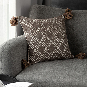 Наволочка декоративная 45х45см DE'NASTIA тафтинг барокко на молнии с кисточками коричневый полиэстер/хлопок/вискоза 000000000001226981