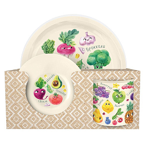 Набор посуды 3 предмета (тарелка 215мм + миска 130мм + кружка 280мл) IDILAND с декором светло-бежевый пластик 000000000001218676