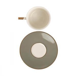 Пара чайная 220мл/блюдце DE'NASTIA Гусиная лапка белый/мятный фарфор 000000000001221007