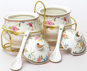 Набор сахарниц 2шт Balsford ТЕОДОРА с ложками на металлической подставке подарочная упаковка фарфор 173-42027 000000000001203978