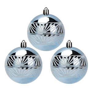 Набор новогодних шаров 3шт 8см Иней нежно-голубой пластик 000000000001208660