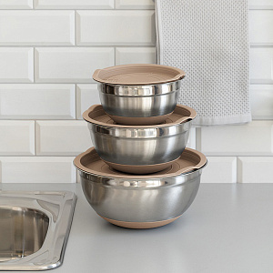 Миска для приготовления 4л 26см DE'NASTIA с крышкой бежевый нержавеющая сталь/силикон 000000000001219654