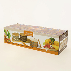 Набор для сыпучих 3шт керамика 8,8х6,7см с ложкой на пдставке Этника подарочная упаковка KR-SCB077-1150 000000000001197954