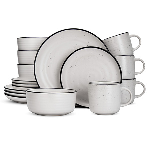 Набор столовой посуды 16 предметов LUCKY белый с черной окантовкой керамика 000000000001221935
