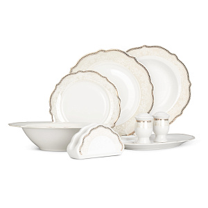 Набор столовой посуды 24 предмета Stephanie золото (обеденная-6шт/десертная-6шт/суповая-6шт/блюдо-2шт/салатник/салфетница/набор специй) фарфор 000000000001219795
