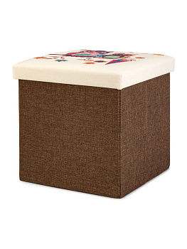 Пуфик куб 35х35х35см складной этно совы бежево-коричневый лен 000000000001226423