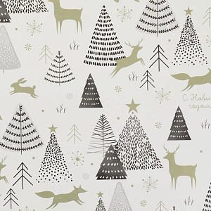 Бумага упаковочная глянцевая 70х100см Новогодний лес золотая краска 000000000001208810