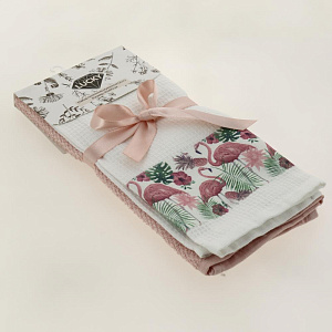 Набор кухоных полотенец 40х60см(2шт) LUCKY ваф.трансф+однот ФЛАМИНГО белый/оранжевый D000189 000000000001204420