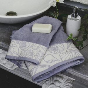 Полотенце 40х60см DE'NASTIA РАКУШКИ (новые) молочный/лаванда хлопок 000000000001208562