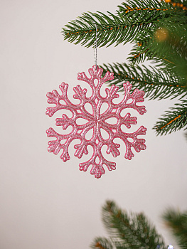 Украшение декоративное Снежинка 11,5х11,5см розовый пластик 000000000001208279