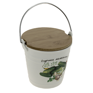 Салатник-ведерко 15х13,9х14,3см LARANGE Огурчики бамбуковая крышка фарфор 000000000001091222