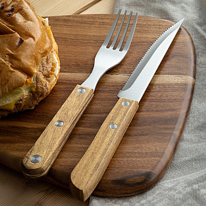 Набор столовых приборов для стейка 2 предмета (вилка+нож) DE'NASTIA коричневый нержавеющая сталь 000000000001218764