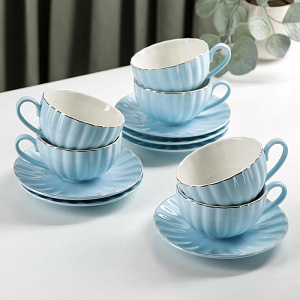Сервиз чайный 12 предметов ДОЛЯНА Вивьен (6шт чашек 200мл, 6шт блюдец 15см) голубой фарфор 000000000001210619