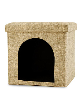 Пуфик-домик для животных складной 38х38х38см куб бежевый рогожка 000000000001226410